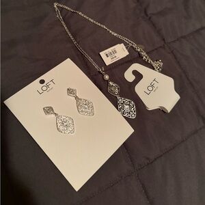 LOFT Silver Intricate Necklace and Earring Set